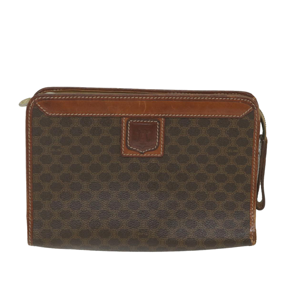 CELINE Macadam Canvas Clutch Bag PVC Leather 2Set Brown Auth ar10789 - Picture 2 of 14